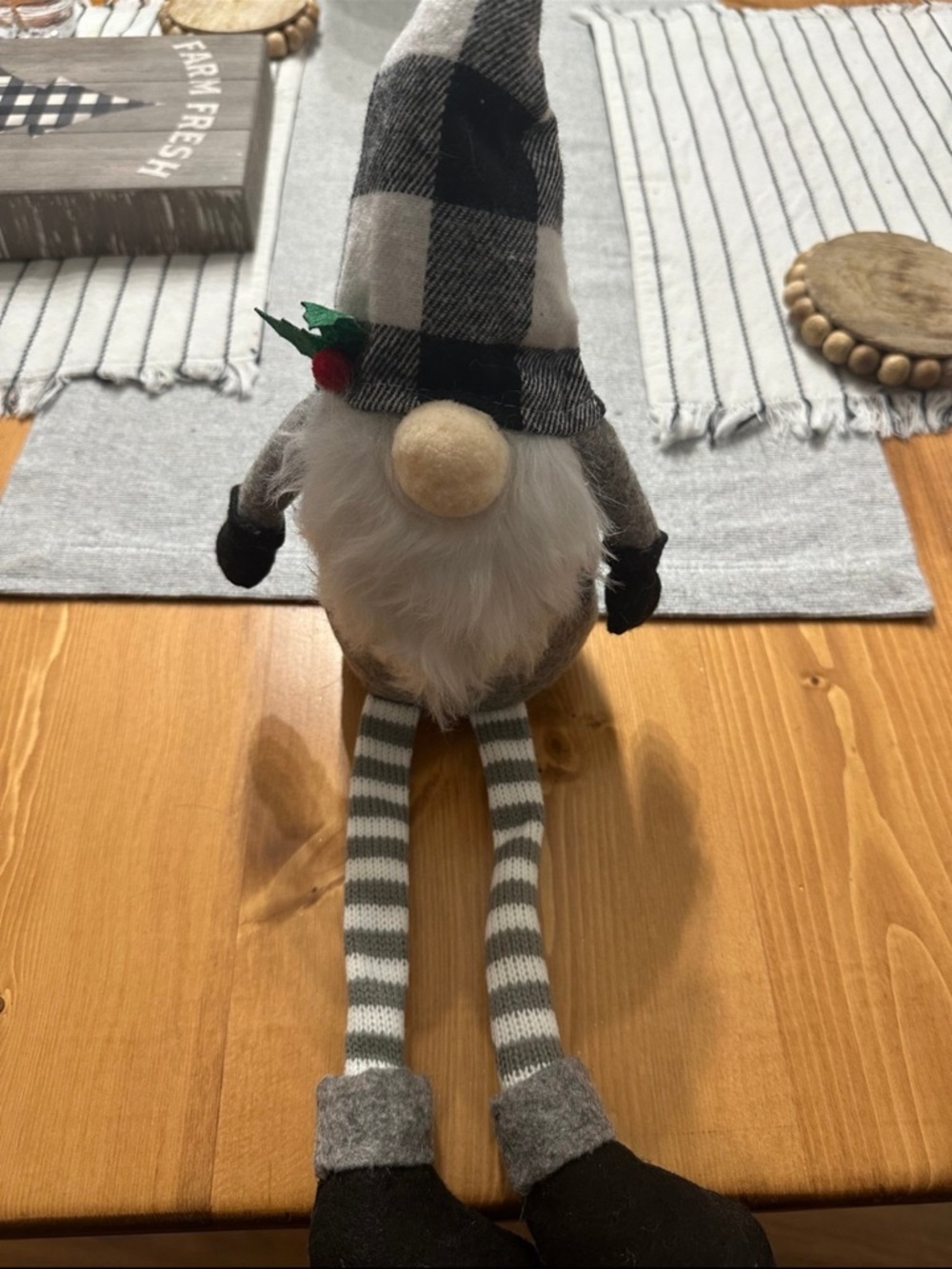 Buffalo Check Gray Gnome Plush Holiday Décor
